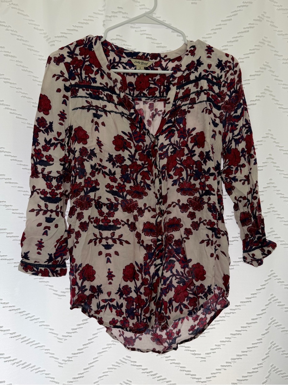 Lucky Brand Red and Blue Floral Blouse